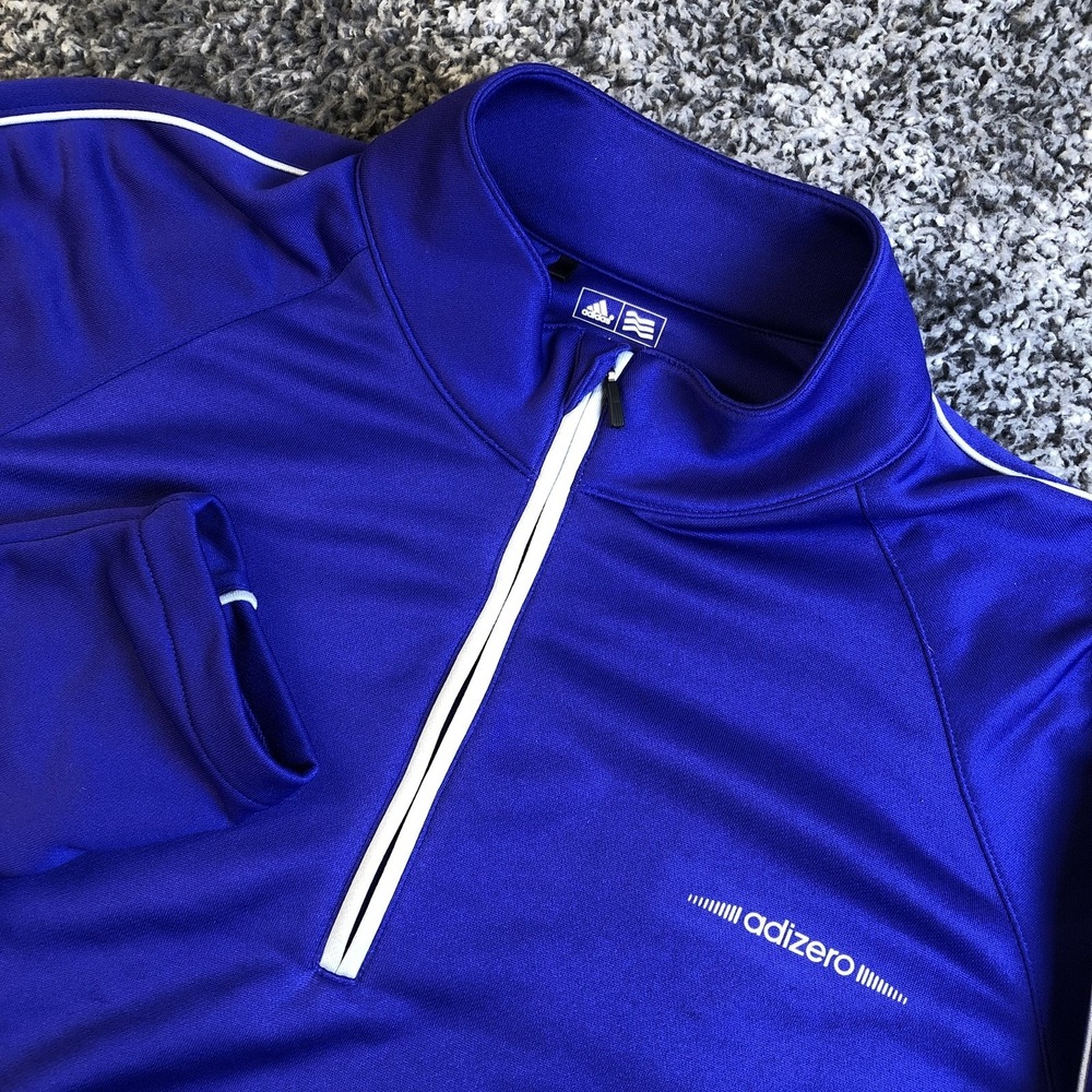 Adidas Adizero Pullover Mens Large Blue 1/4 Zip Mock‎ Neck Golf Top Long Sleeve